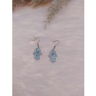Hdmarketim Otantik Swarovski Taşlı Sallantılı Hamsa Figürlü Beyaz Küpe