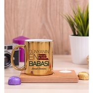 Hediye Dükkanı Dünyanın En Iyi Babası Ahşap Altlıklı Mumlu Gold Kupa Bardak