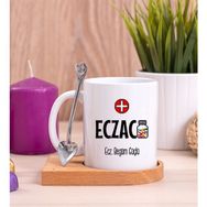 Hediye Dükkanı Eczacı Ahşap Altlıklı Kaşıklı Beyaz Kupa Bardak