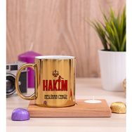 Hediye Dükkanı Hakim Ahşap Altlıklı Mumlu Gold Kupa Bardak