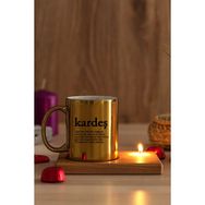 Hediye Dükkanı Kardeş Kelime Anlamı Ahşap Altlıklı Mumlu Gold Kupa Bardak
