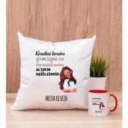 Hediye Dükkanı Kişiye Özel Alışıkın Değilsindir Tasarım Esprili Kırmızı Kupa Bardak ve Kare Yastık
