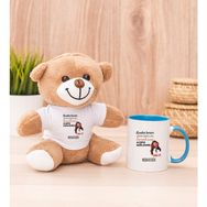 Hediye Dükkanı Kişiye Özel Alışıkın Değilsindir Tasarım Esprili Mavi Kupa Bardak ve Peluş Ayıcık