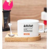 Hediye Dükkanı Kişiye Özel Anne Kelime Anlamı Ahşap Altlıklı Fincan