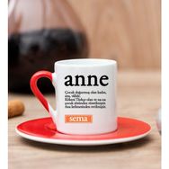 Hediye Dükkanı Kişiye Özel Anne Kelime Anlamı Kırmızı Türk Kahvesi Fincanı