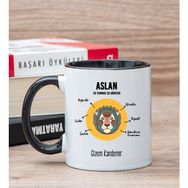 Hediye Dükkanı Kişiye Özel Aslan Burcuna Hediye Siyah Kupa Bardak
