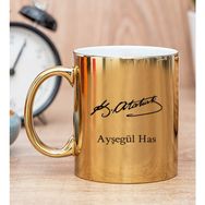 Hediye Dükkanı Kişiye Özel Atatürk İmzalı Gold Kupa Bardak