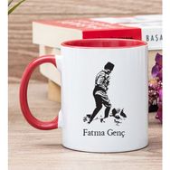 Hediye Dükkanı Kişiye Özel Atatürk Tasarımlı Beyaz Kırmızı Kupa Bardak
