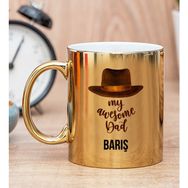 Hediye Dükkanı Kişiye Özel Awesome Dad Babaya Hediye Gold Kupa Bardak