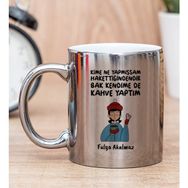 Hediye Dükkanı Kişiye Özel Bak Kendime de Kahve Yaptım Baskılı Silver Kupa Bardak
