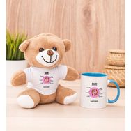 Hediye Dükkanı Kişiye Özel Balık Burcuna Hediye Mavi Kupa Bardak ve Peluş Ayıcık