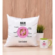Hediye Dükkanı Kişiye Özel Balık Burcuna Hediye Yeşil Kupa Bardak ve Kare Yastık