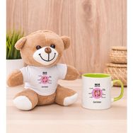 Hediye Dükkanı Kişiye Özel Balık Burcuna Hediye Yeşil Kupa Bardak ve Peluş Ayıcık