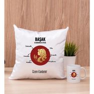 Hediye Dükkanı Kişiye Özel Başak Burcuna Hediye Beyaz Kupa Bardak ve Kare Yastık