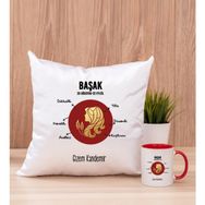 Hediye Dükkanı Kişiye Özel Başak Burcuna Hediye Kırmızı Kupa Bardak ve Kare Yastık