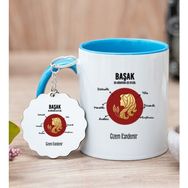 Hediye Dükkanı Kişiye Özel Başak Burcuna Hediye Mavi Kupa Bardak ve Anahtarlık