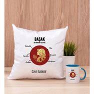 Hediye Dükkanı Kişiye Özel Başak Burcuna Hediye Mavi Kupa Bardak ve Kare Yastık