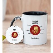 Hediye Dükkanı Kişiye Özel Başak Burcuna Hediye Siyah Kupa Bardak ve Anahtarlık Seti