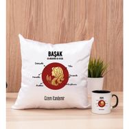 Hediye Dükkanı Kişiye Özel Başak Burcuna Hediye Siyah Kupa Bardak ve Kare Yastık Seti