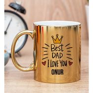 Hediye Dükkanı Kişiye Özel Best Dad Baskılı Gold Kupa Bardak