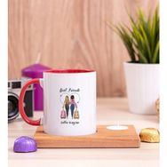 Hediye Dükkanı Kişiye Özel Best Friends Ahşap Altlıklı Mumlu Kırmızı Kupa