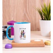 Hediye Dükkanı Kişiye Özel Best Friends Ahşap Altlıklı Mumlu Mavi Kupa