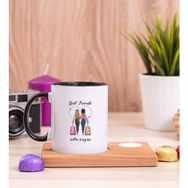 Hediye Dükkanı Kişiye Özel Best Friends Ahşap Altlıklı Mumlu Siyah Kupa