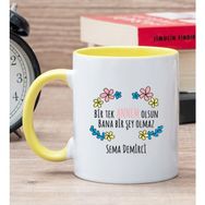 Hediye Dükkanı Kişiye Özel Bir Tek Annem Olsun Baskılı Sarı Kupa Bardak