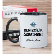 Hediye Dükkanı Kişiye Özel Denizcilik Öğretmeni Siyah Kupa Bardak