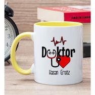 Hediye Dükkanı Kişiye Özel Doktor Baskılı Sarı Kupa Bardak