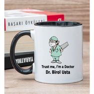 Hediye Dükkanı Kişiye Özel Doktor Esprili Siyah Kupa Bardak