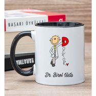 Hediye Dükkanı Kişiye Özel Doktor Karikatürü Siyah Kupa Bardak
