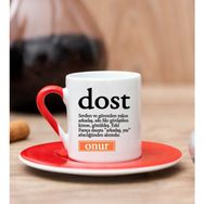 Hediye Dükkanı Kişiye Özel Dost Kelime Anlamı Kırmızı Türk Kahvesi Fincanı