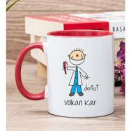 Hediye Dükkanı Kişiye Özel Erkek Diş Hekimi Karikatürü Kırmızı Kupa