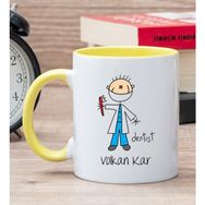 Hediye Dükkanı Kişiye Özel Erkek Diş Hekimi Karikatürü Sarı Kupa Bardak