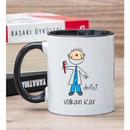 Hediye Dükkanı Kişiye Özel Erkek Diş Hekimi Karikatürü Siyah Kupa Bardak