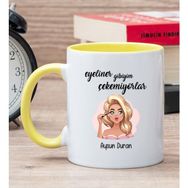 Hediye Dükkanı Kişiye Özel Eyeliner Gibiyim Çekemiyorlar Baskılı Sarı Kupa Bardak