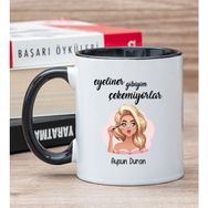 Hediye Dükkanı Kişiye Özel Eyeliner Gibiyim Çekemiyorlar Baskılı Siyah Kupa Bardak