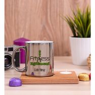 Hediye Dükkanı Kişiye Özel Fitness Eğitmeni Ahşap Altlıklı Mumlu Silver Kupa Bardak