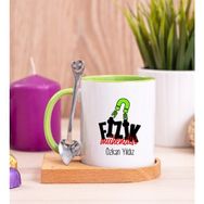 Hediye Dükkanı Kişiye Özel Fizik Mühendisi Ahşap Altlıklı Kaşıklı Yeşil Kupa