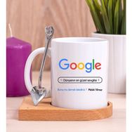 Hediye Dükkanı Kişiye Özel Google Tasarım Esprili Ahşap Altlıklı Beyaz Kupa Bardak