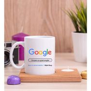 Hediye Dükkanı Kişiye Özel Google Tasarım Esprili Ahşap Altlıklı Mumlu Beyaz Kupa Bardak