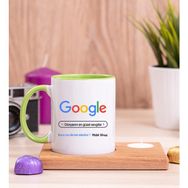 Hediye Dükkanı Kişiye Özel Google Tasarım Esprili Ahşap Altlıklı Mumlu Yeşil Kupa Bardak