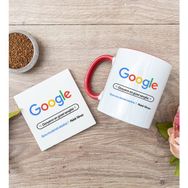 Hediye Dükkanı Kişiye Özel Google Tasarım Esprili Kırmızı Kupa Bardak ve Bardak Altlığı