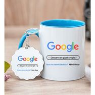 Hediye Dükkanı Kişiye Özel Google Tasarım Esprili Mavi Kupa Bardak ve Anahtarlık
