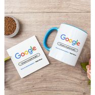 Hediye Dükkanı Kişiye Özel Google Tasarım Esprili Mavi Kupa Bardak ve Bardak Altlığı