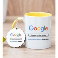 Hediye Dükkanı Kişiye Özel Google Tasarım Esprili Sarı Kupa Bardak ve Anahtarlık