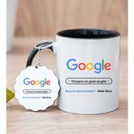 Hediye Dükkanı Kişiye Özel Google Tasarım Esprili Siyah Kupa Bardak ve Anahtarlık Seti