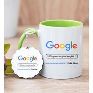 Hediye Dükkanı Kişiye Özel Google Tasarım Esprili Yeşil Kupa Bardak ve Anahtarlık