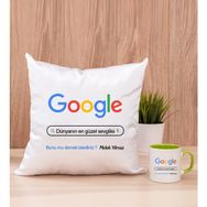 Hediye Dükkanı Kişiye Özel Google Tasarım Esprili Yeşil Kupa Bardak ve Kare Yastık